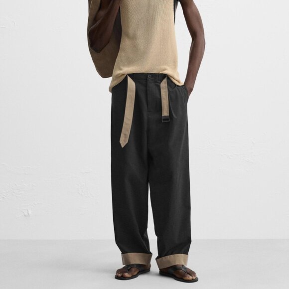 Zara Contrasting Belt Pants